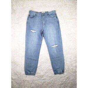 Kancan Nwt Women’s Jeans High Rise Distressed Elastic Bottom Hem Size 13/30